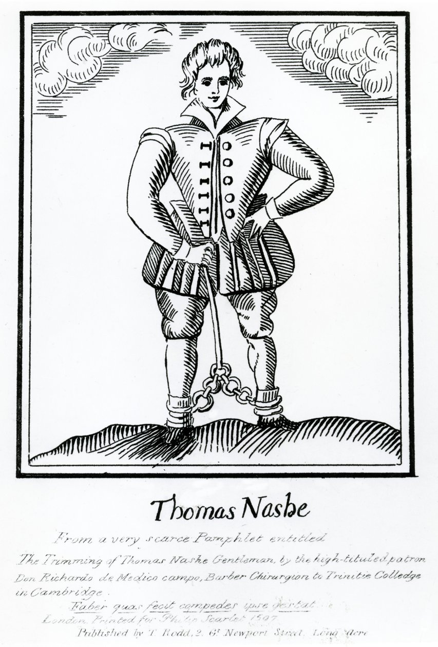 Thomas Nashe Z velmi vzácné brožury s názvem „Ořezávání Thomase Nashe Gentlemana“, vydaného kolem roku 1819 od English School
