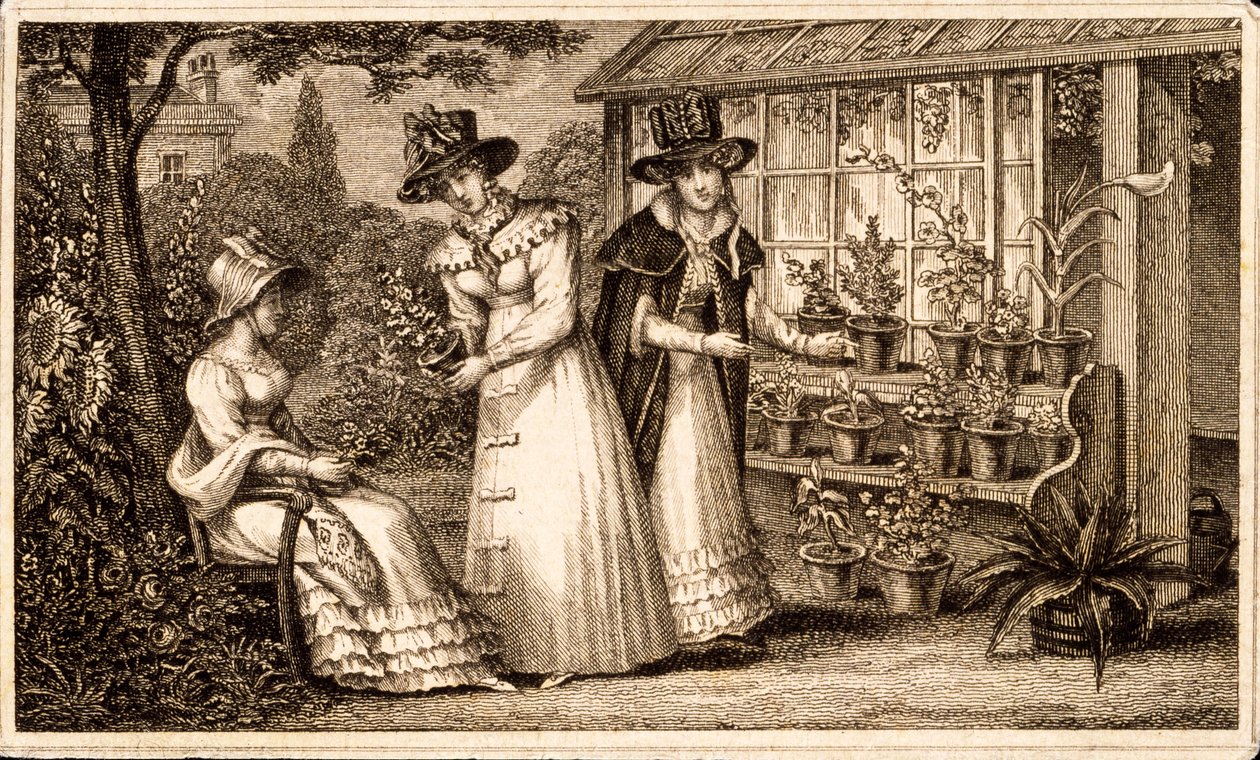 Tři dámy zahradničení u Potting Shed c.1820 od English School