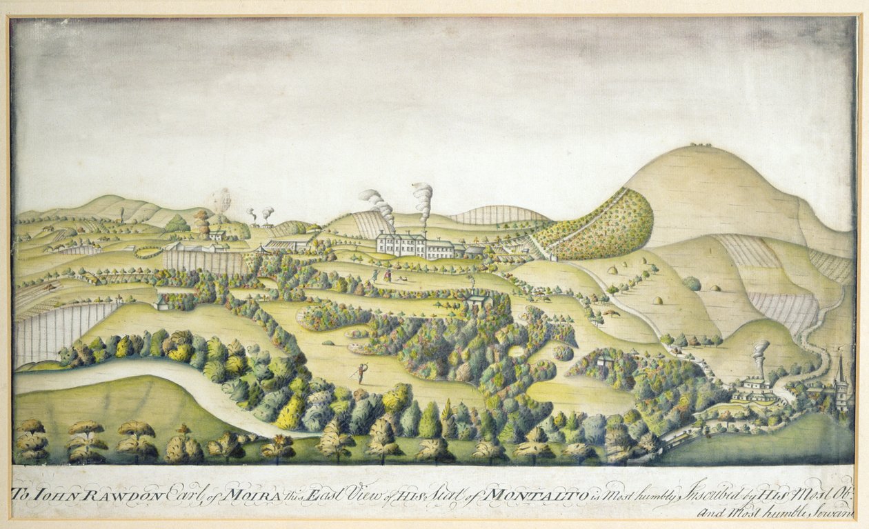 Johnu Rawdonovi, hraběti z Moiry, tento East View of His Seat of Montalto, c.1800 (per and wc) od English School