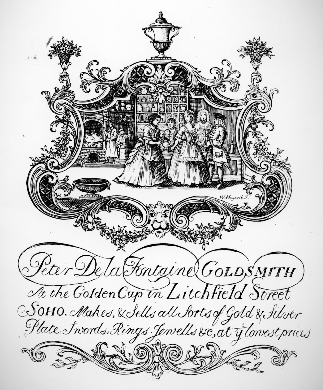 Obchodní karta pro Petera De la Fontaina, zlatníka, c.1790 od English School
