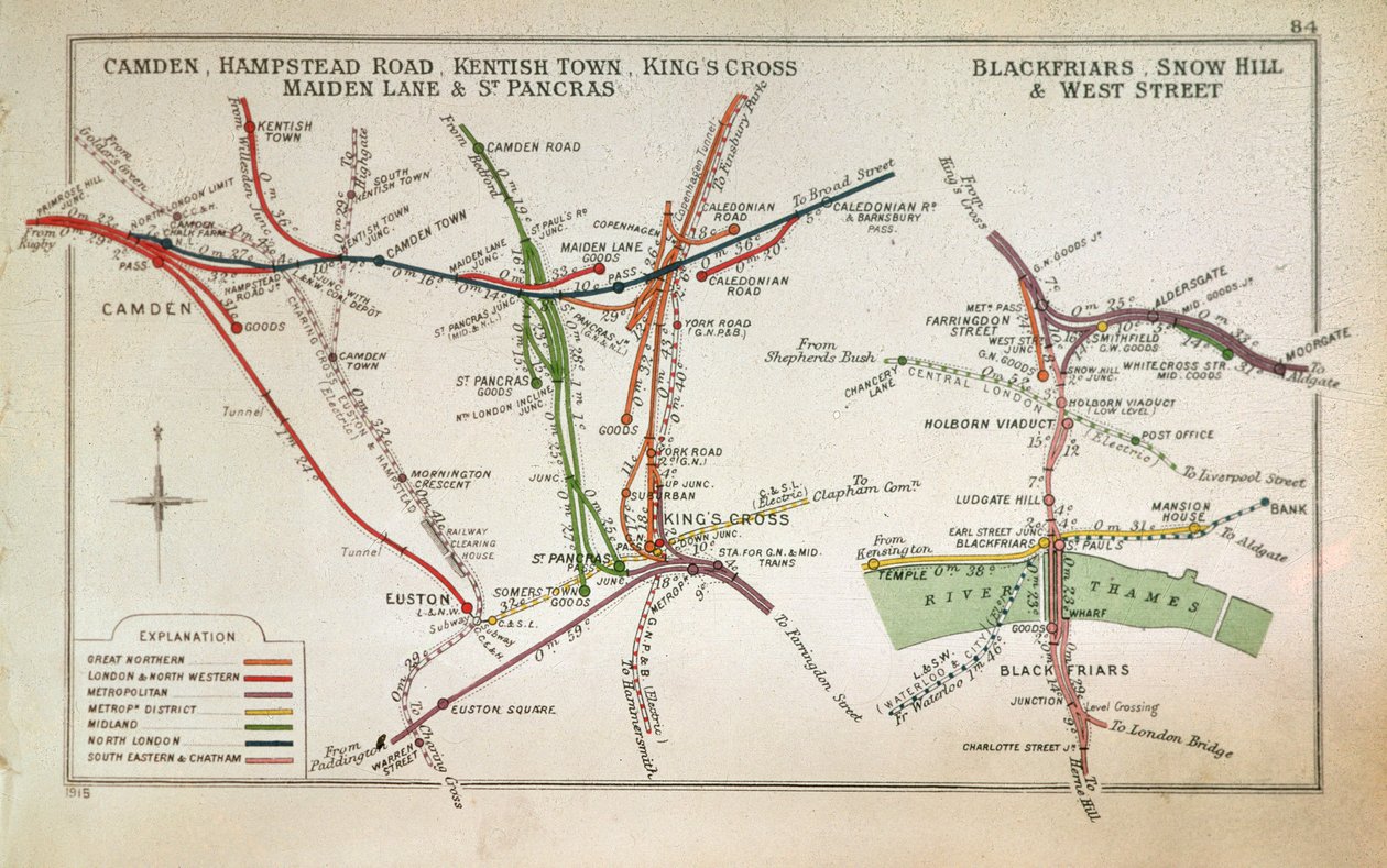 Dopravní mapa Londýna, kolem roku 1915 od English School