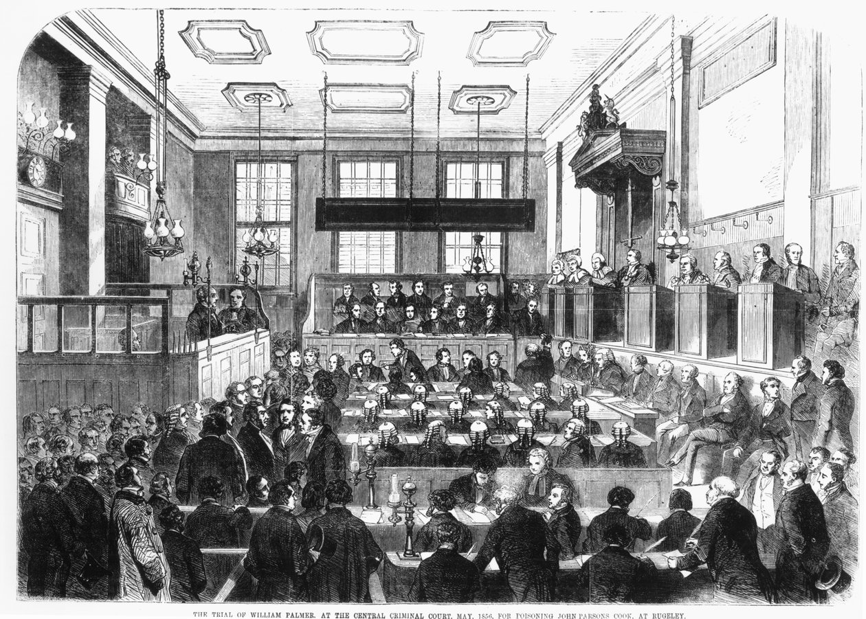 Proces s Williamem Palmerem u Ústředního trestního soudu v květnu 1856 za otravu Johna Parsonse Cooka v Rugeley od English School