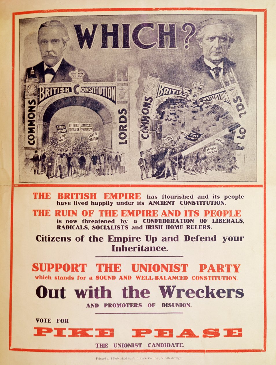 Plakát unionistické strany pro britské všeobecné volby v lednu 1910 od English School