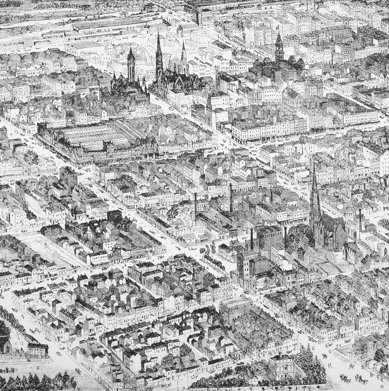 Pohled na centrum Melbourne v Austrálii, z knihy "Australian Pictures", kterou vydala The Religious Tract Society, 1886. od English School