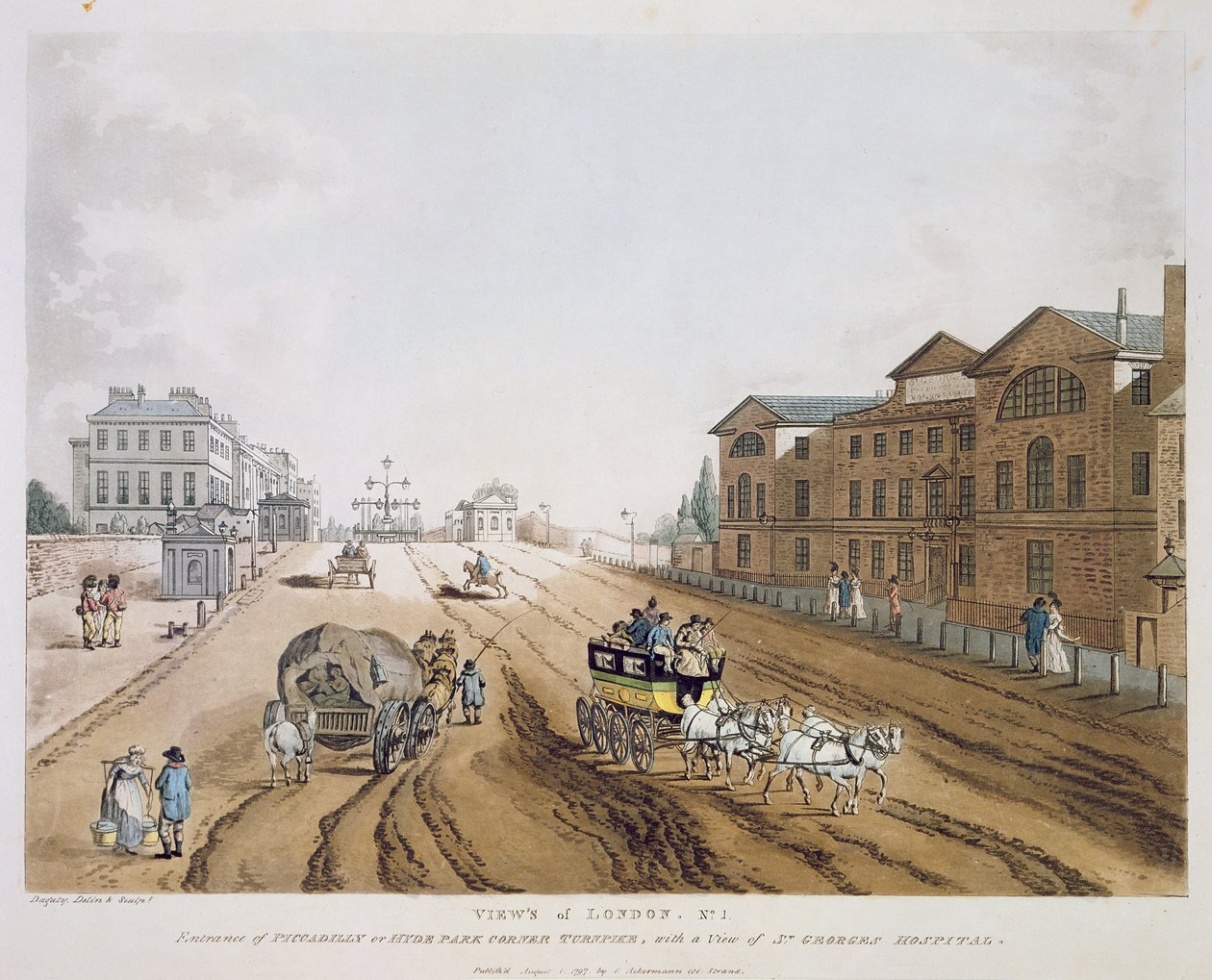 Pohled na Londýn, 1797 (barevná rytina) od English School