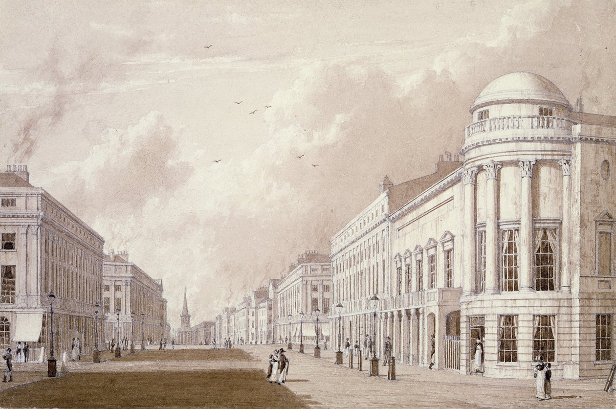 Pohled na Regent Street, 1825 (praní inkoustem na papíře) od English School