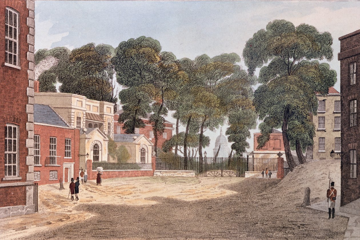 Pohled na Whitehall Yard, ilustrace z 