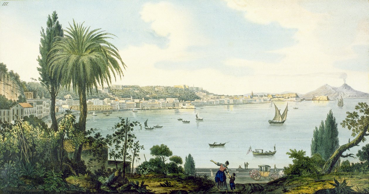 Pohled na Neapolský záliv a Vesuv, deska III z Campi Flegrei Sira Williama Hamiltona (dodatek), 1779 (wc) od English School