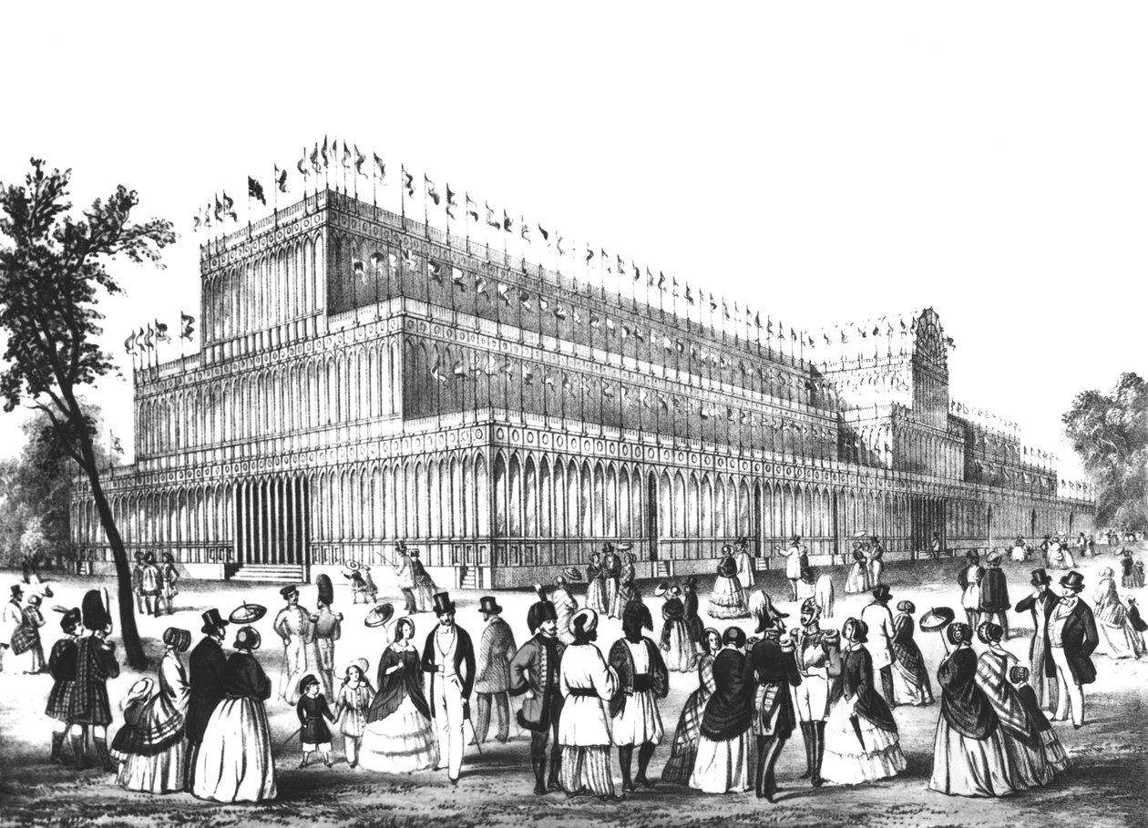 Pohled na exteriér Křišťálového paláce, postaveného pro Velkou výstavu v roce 1851 od English School