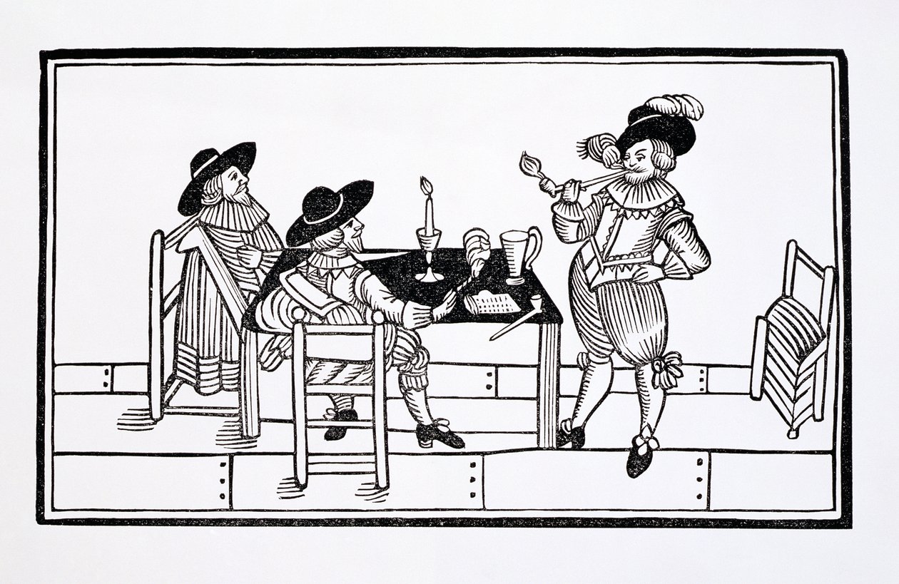 Vinaři v tudorovské pivnici, z velkého listu Zdraví pro všechny, 1642 od English School