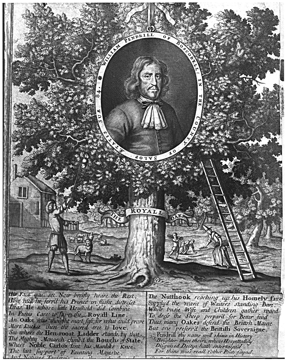 William Pendrill a Boscobelův dub, kolem roku 1700 od English School