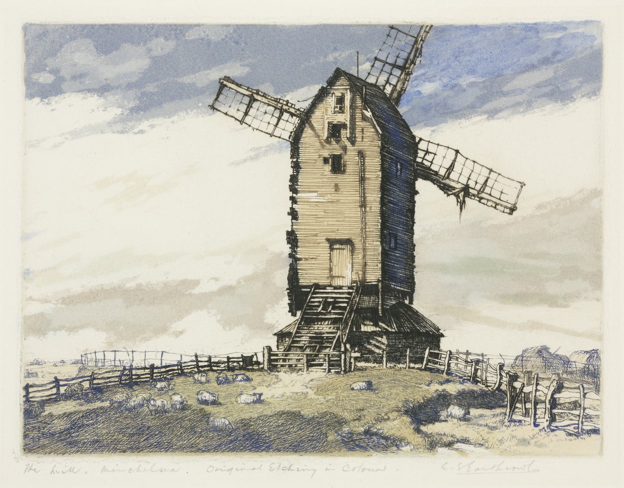 Windmill, Winchelsea, East Sussex (barevná mezzotinta) od English School
