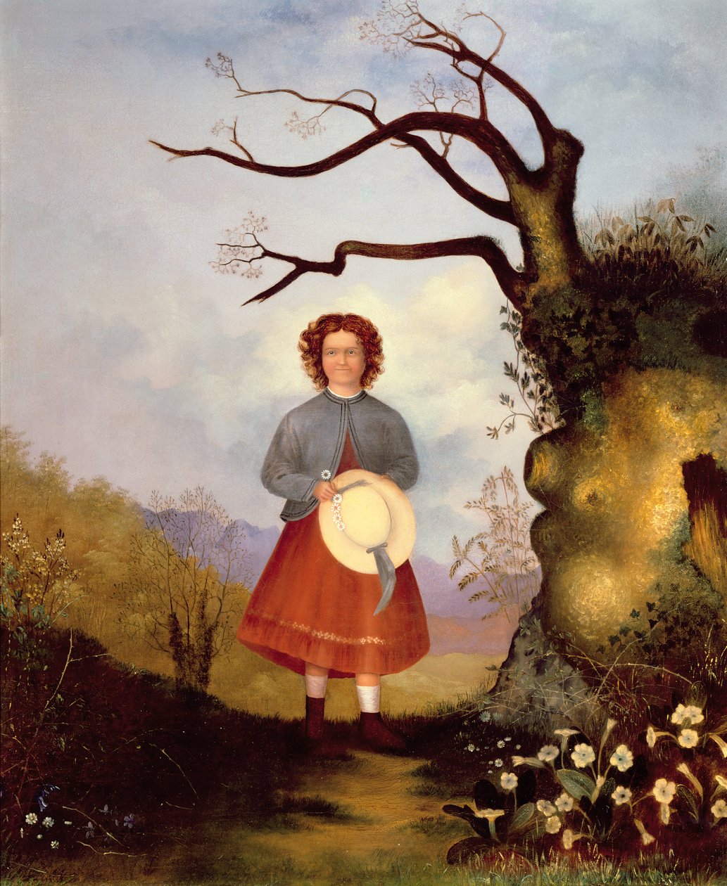 Mladá dívka v krajině s petrklíči, kolem roku 1850 od English School