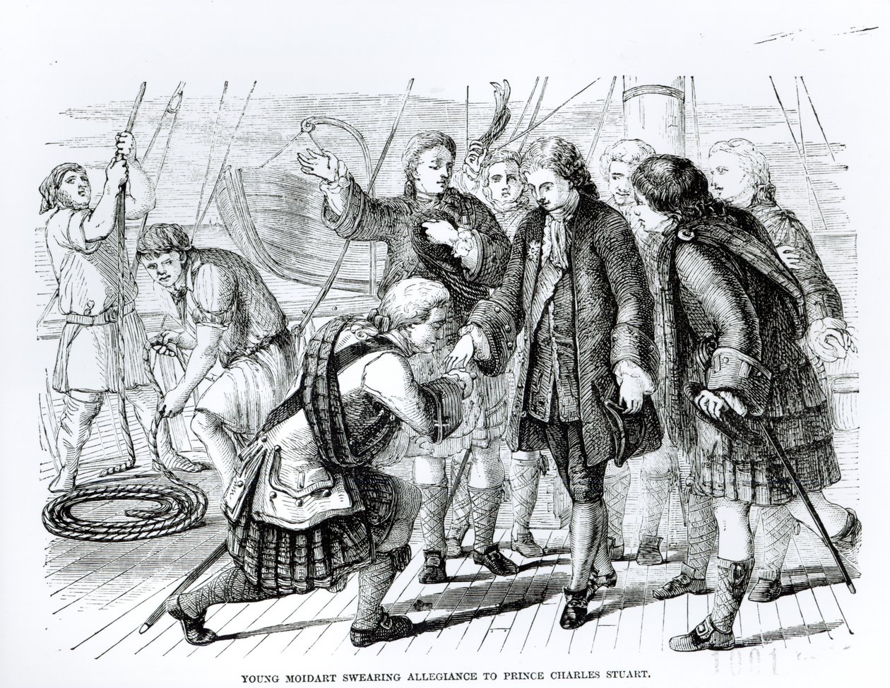 Mladý Moidart přísahá věrnost princi Charlesi Edwardu Stuartovi (1720-88) od English School