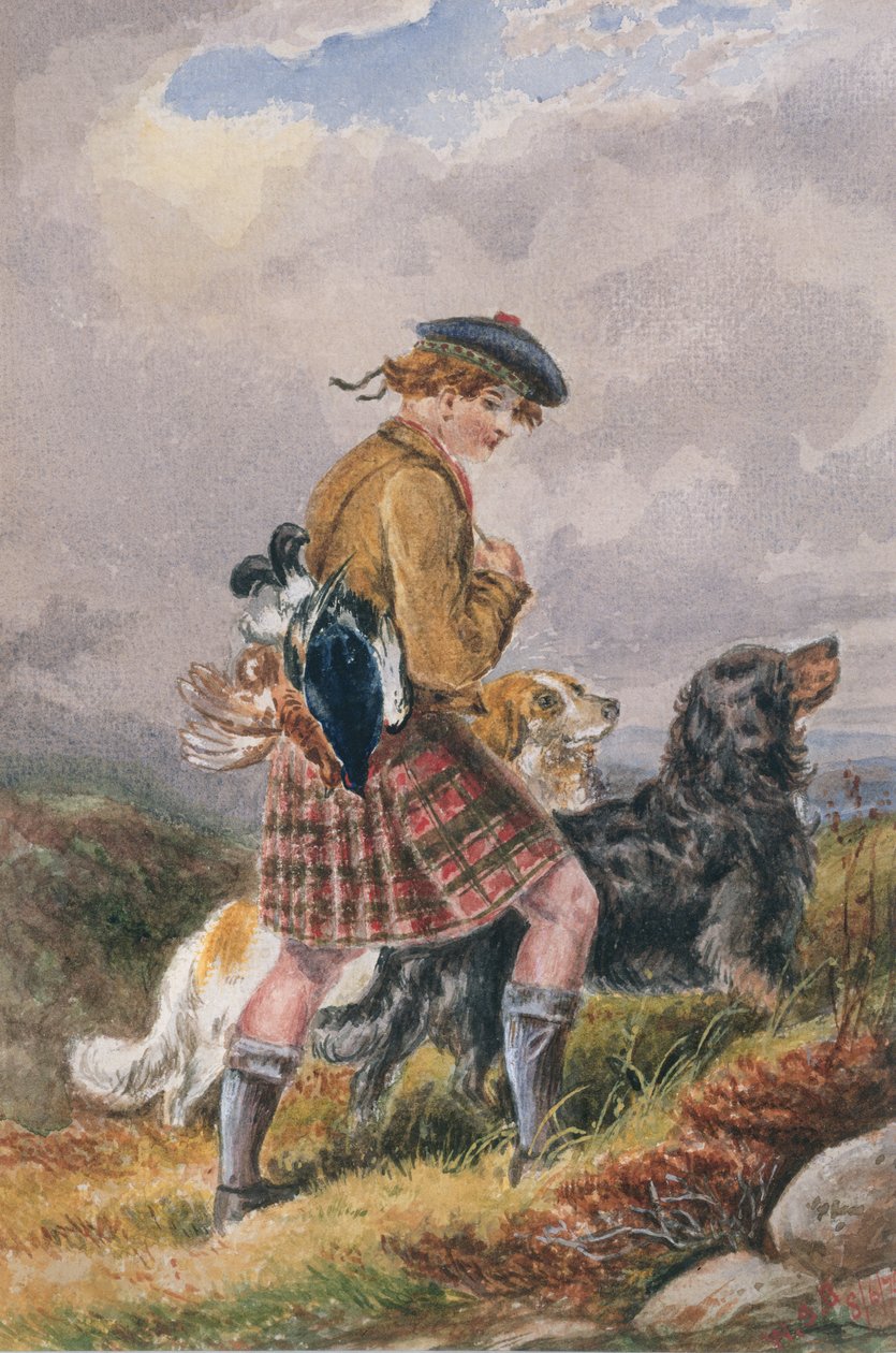 Young Scottish Gamekeeper with Dead Game, cca 1865 (wc na papíře) od English School