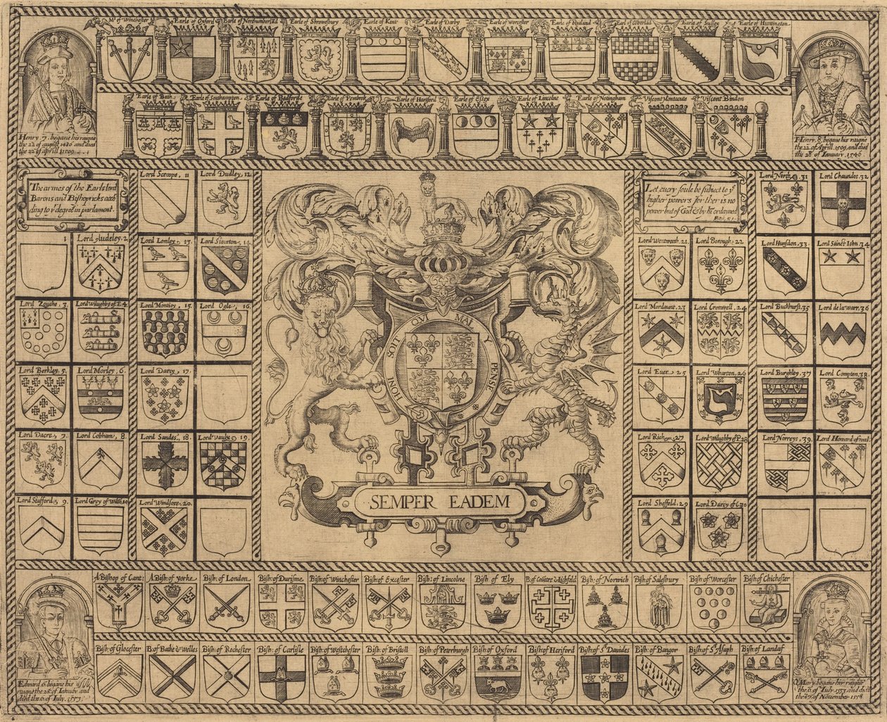 Erby s rohovými portréty Jindřicha VII., Jindřicha VIII., Edwarda VI. a Marie od English 16th Century