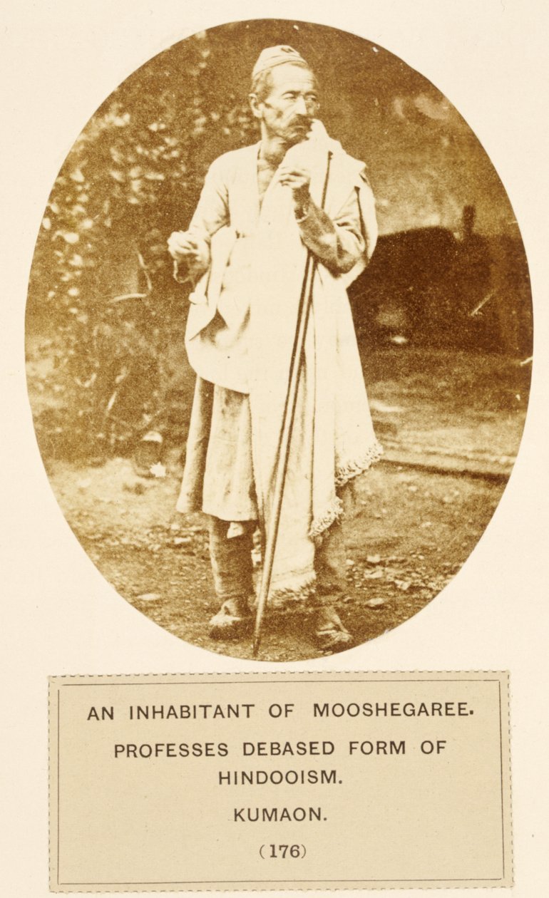 Obyvatel Mooshegaree, vyznává poníženou formu hinduismu, Kumaon, z The People of India, od J. Forbese Watsona, vydáno 1868 (tisk alba) od English Photographer