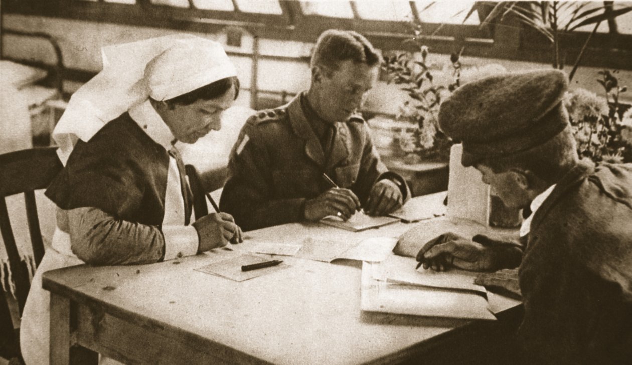 Australané a odvod: Jak probíhá australské hlasování v londýnské nemocnici, ilustrace z The Illustrated War News, 25. října 1916 (sépiová fotografie) od English Photographer