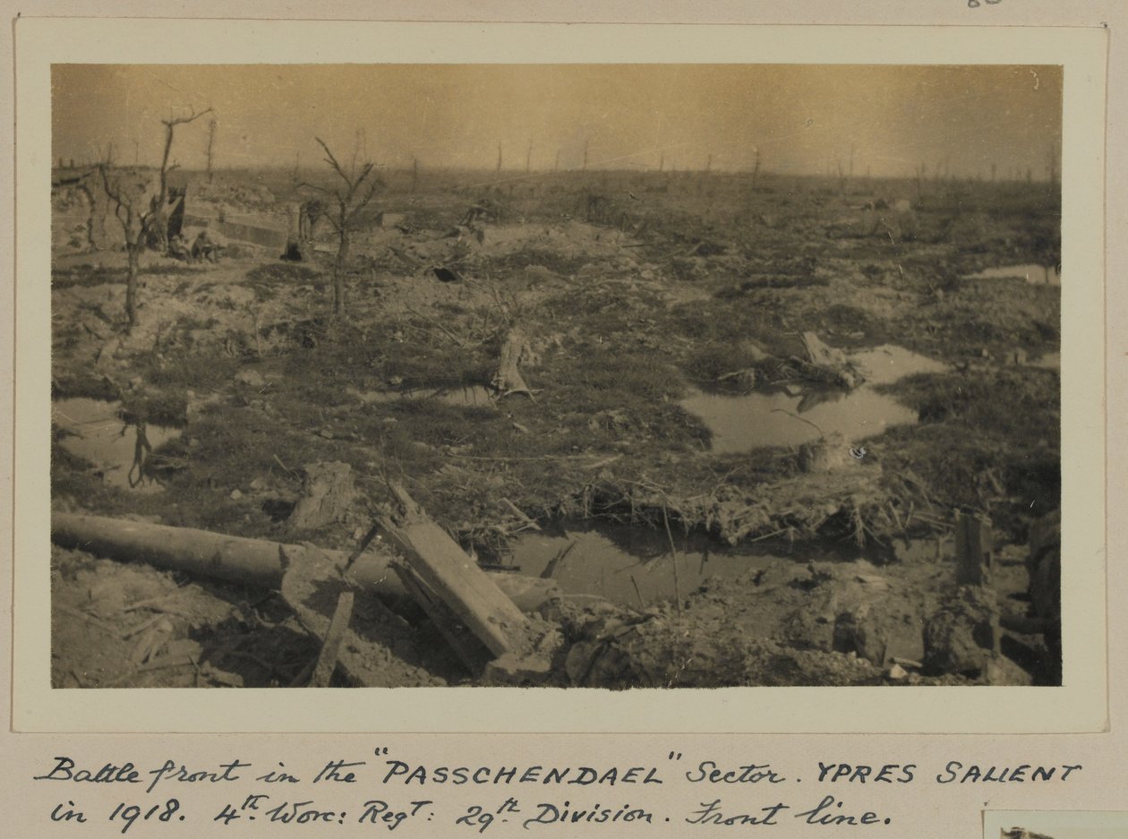 Battlefront v sektoru „PASSCHENDAELE“, YPRES Salient v roce 1918, 4. Worc: Regt: 29. divize, Frontová linie od English Photographer