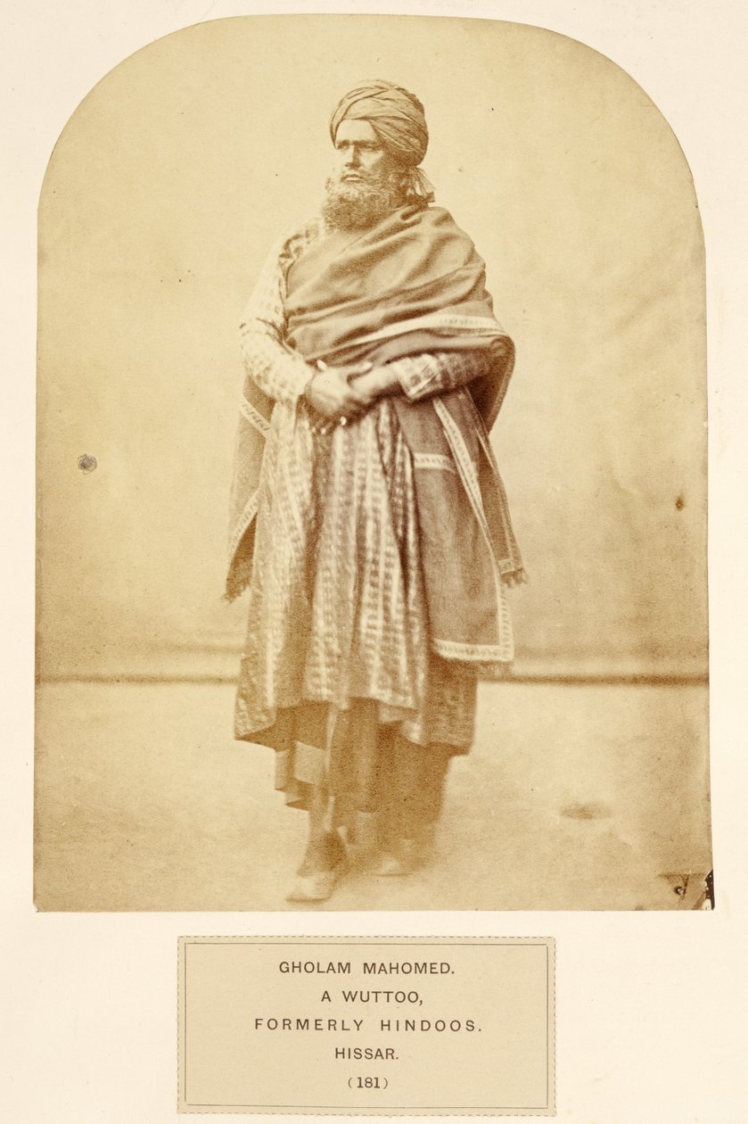 Gholam Mahomed, Wuttoo, dříve Hindoos, Hissar, z The People of India, od J. Forbes Watson, vydáno 1868 (tisk alba) od English Photographer