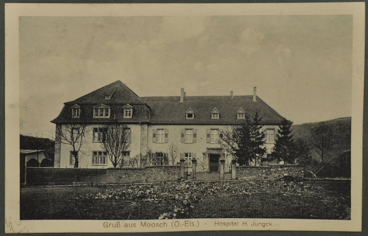 Pozdrav z Moosche (O.-Els) - Nemocnice H. Jungcka, pohlednice z Vogéz, 1915 od English Photographer