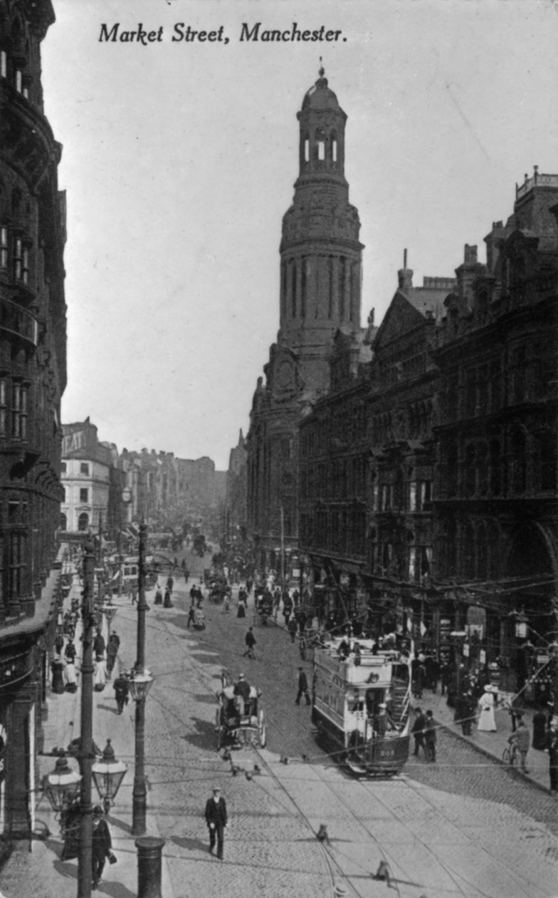 Market Street, Manchester, cca 1910 (černobílá fotografie) od English Photographer