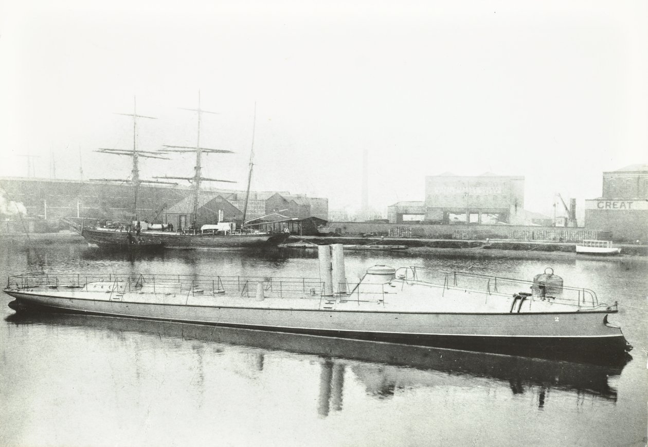 Jeden ze tří torpédových člunů vyrobených pro portugalskou vládu, Londýn, 1881 od English Photographer