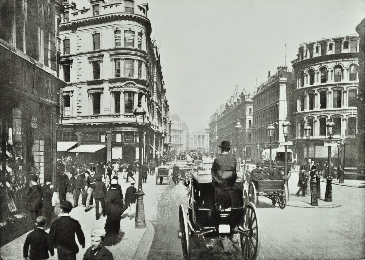Queen Victoria Street, při pohledu na východ od Queen Street, City of London, 1890 od English Photographer