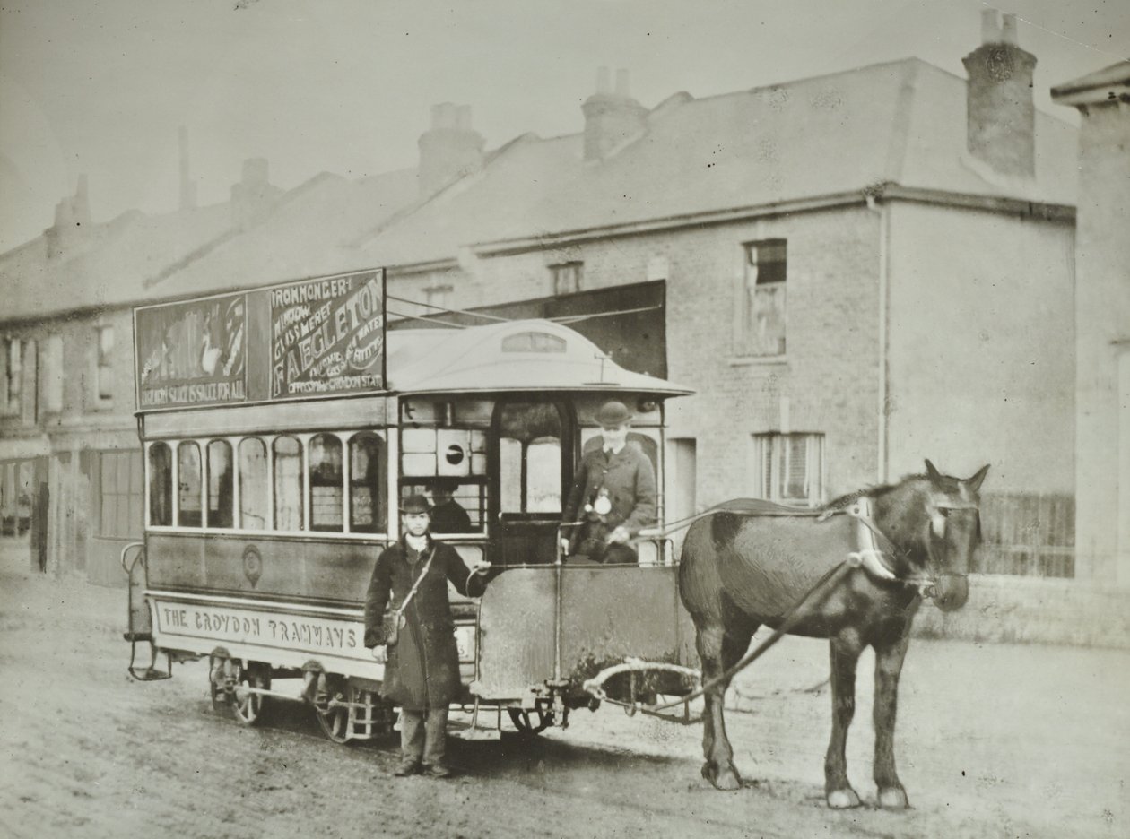 Jednokoňový vůz Croydon Tramways Company na konečné stanici Red Deer, 1885 od English Photographer