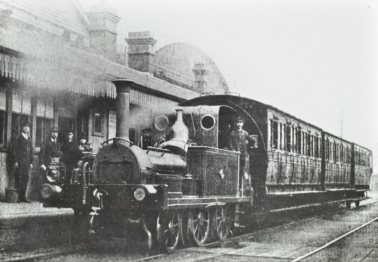 South Dock Station: čtyřkolová spřažená tanková lokomotiva na stanici, 1880 od English Photographer