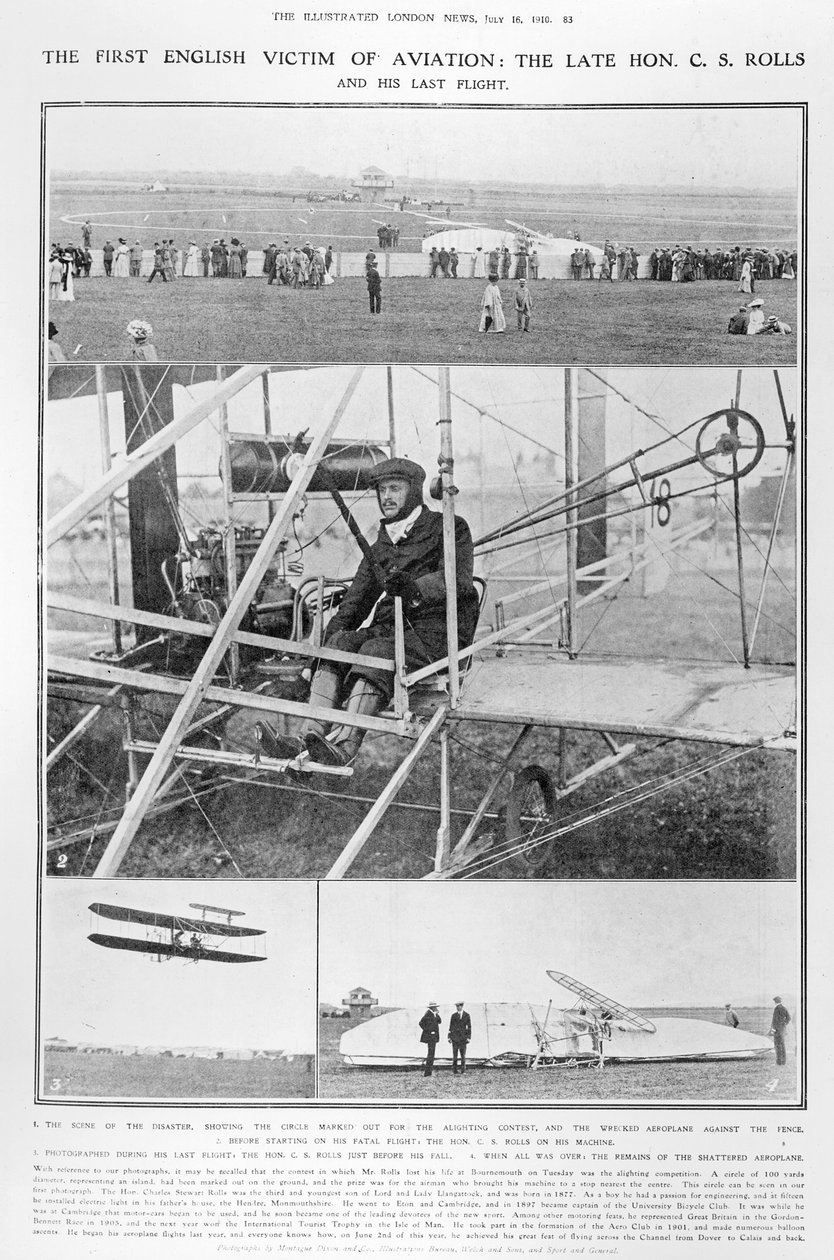 První anglická oběť letectví: Late Hon. C.S. Rolls a jeho poslední let z The Illustrated London News, 16. července 1910 od English Photographer