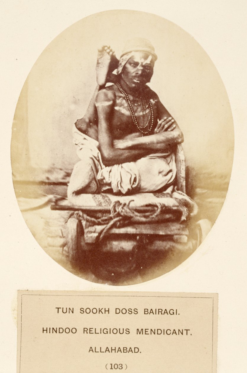 Tun Sookh Doss Bairago, hinduistický náboženský žebrák, Allahabad, z The People of India, J. Forbes Watson, publikoval 1868 (tisk alba) od English Photographer
