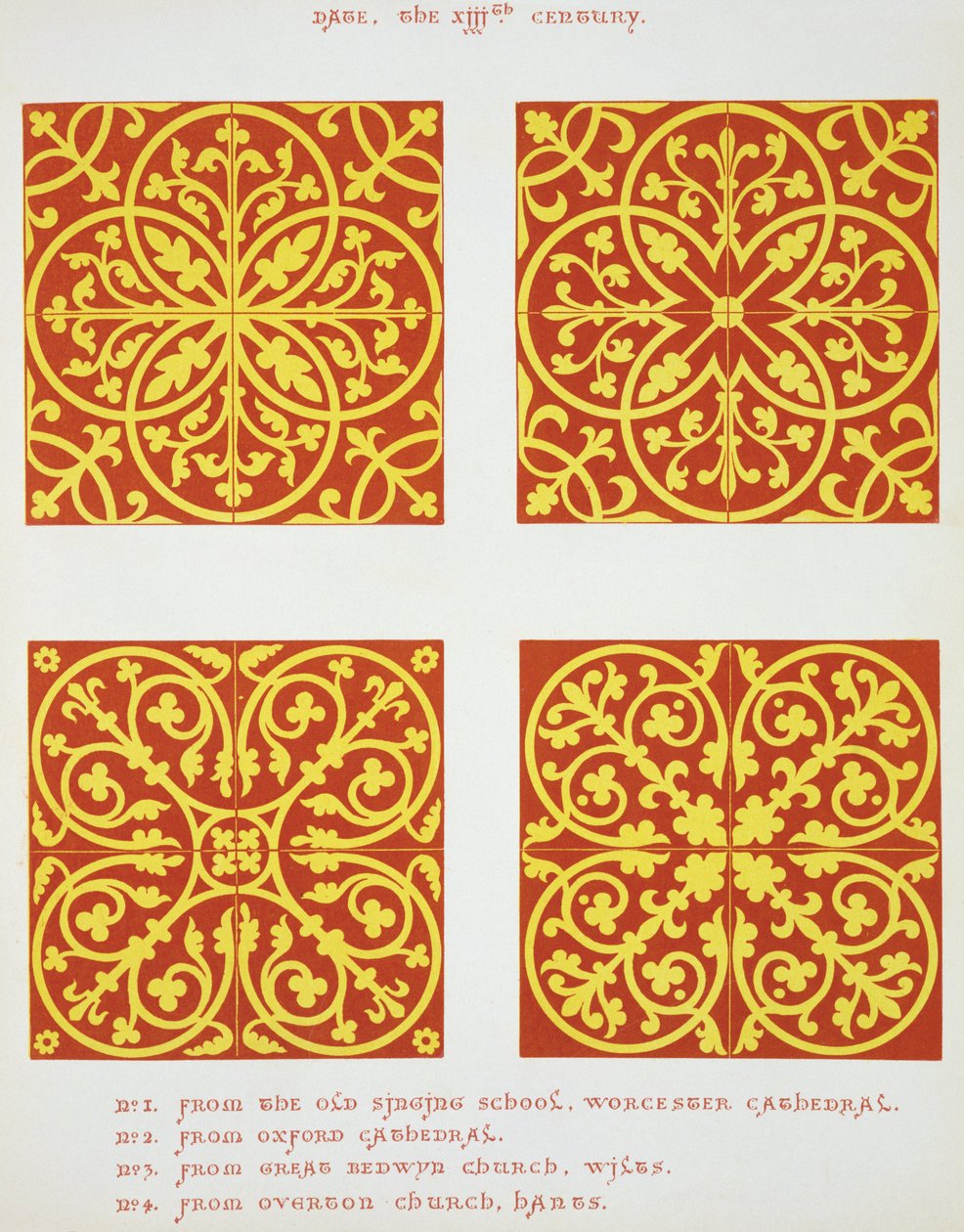 Vzory dlaždic ze 13. století, ilustrace z knihy Henryho Shawa Specimens of Tile Pavements, Drawn from Existing Authorities, 1858. od English School
