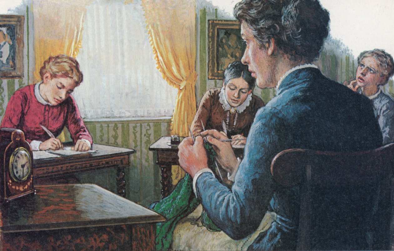 1873, tři studenti z nově založené Girton College sedět jejich závěrečné zkoušky (barevná litografie) od English School