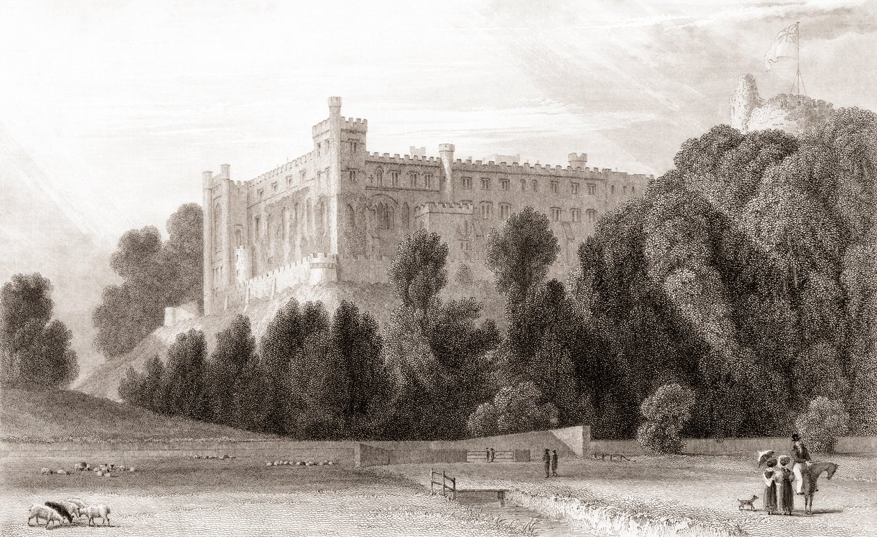 Pohled z 19. století na hrad Arundel, Arundel, West Sussex, Anglie. Z Churton