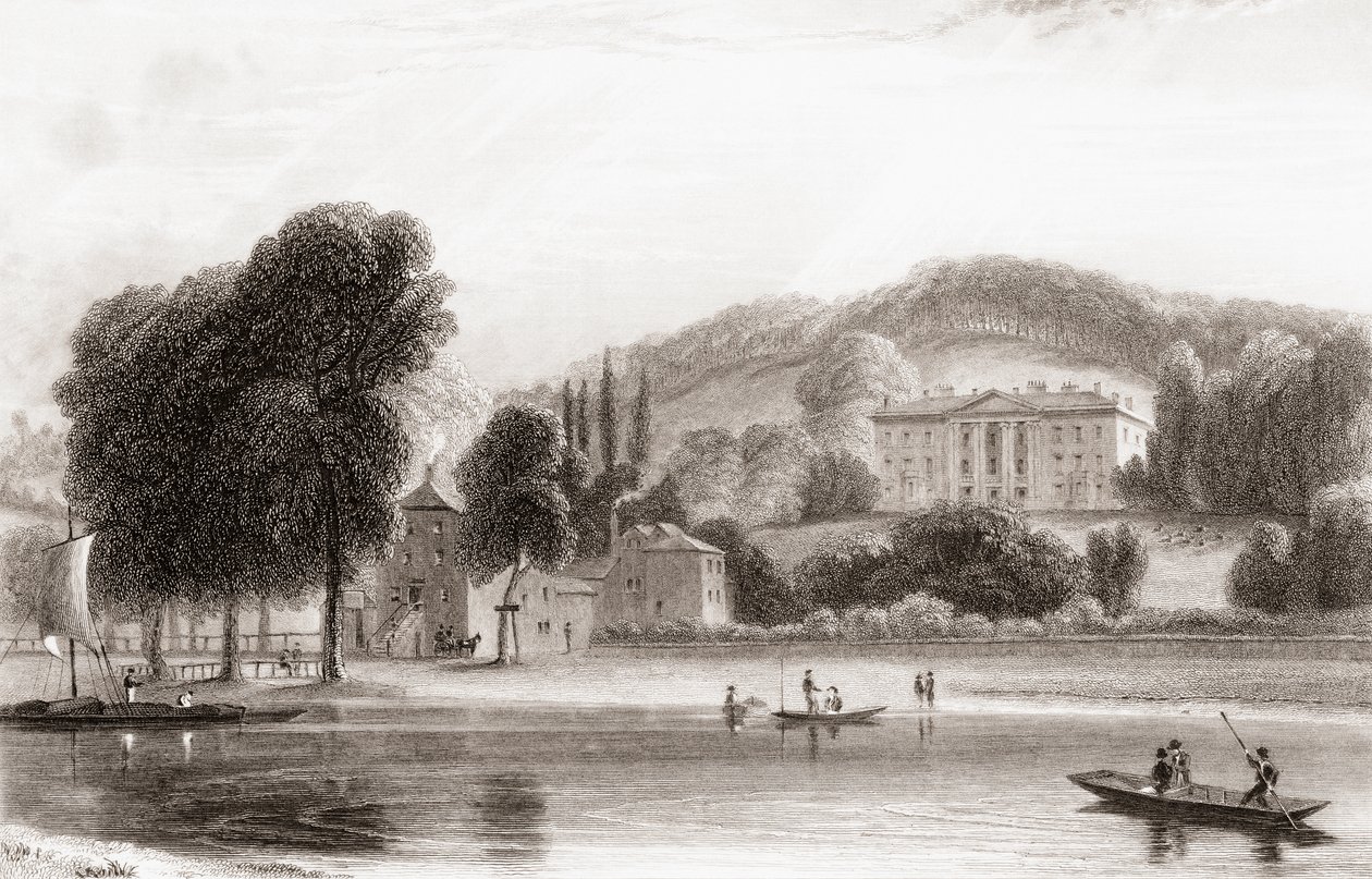 Pohled z 19. století na Beaumont Lodge, Old Windsor, Berkshire, Anglie. Prodán v roce 1854 Tovaryšstvu Ježíšově a přejmenován na Beaumont College, jezuitskou veřejnou školu. Z Churton