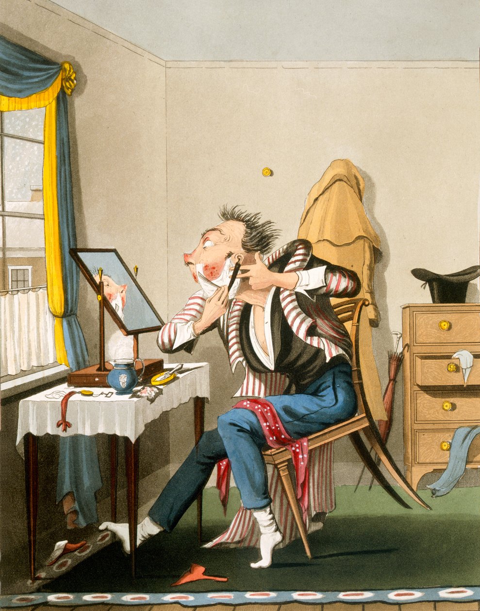 Tupá břitva, hospoda. od Hunta, 1827 (barevný lept) od English School