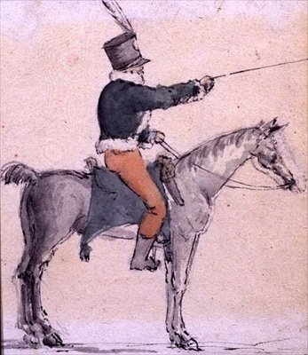 Voják na koni, kolem roku 1820 (akvarel na papíře) od English School