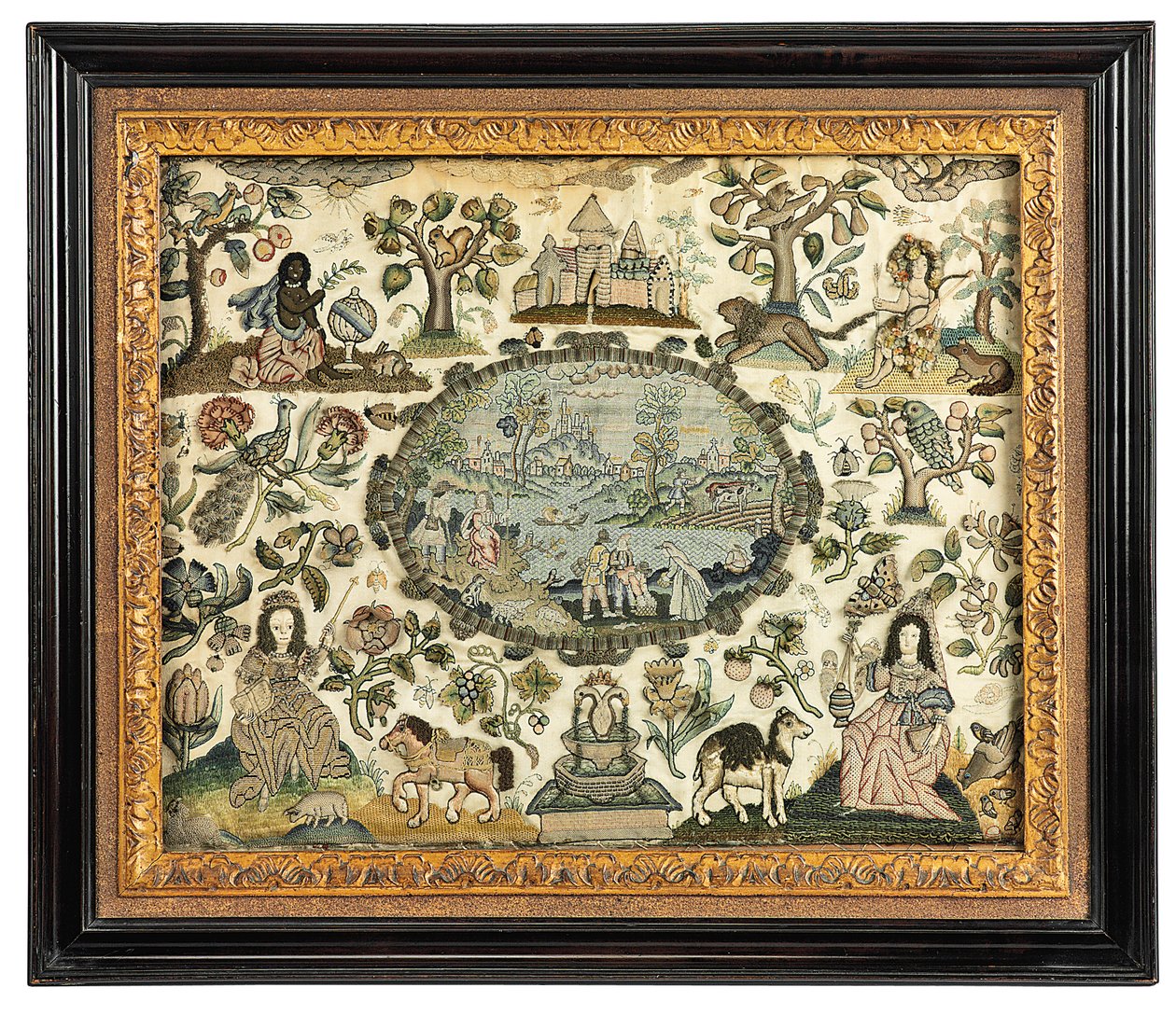 Vyšívaný obraz Afriky a Nového světa Karla II., cca 1660-70 od English School
