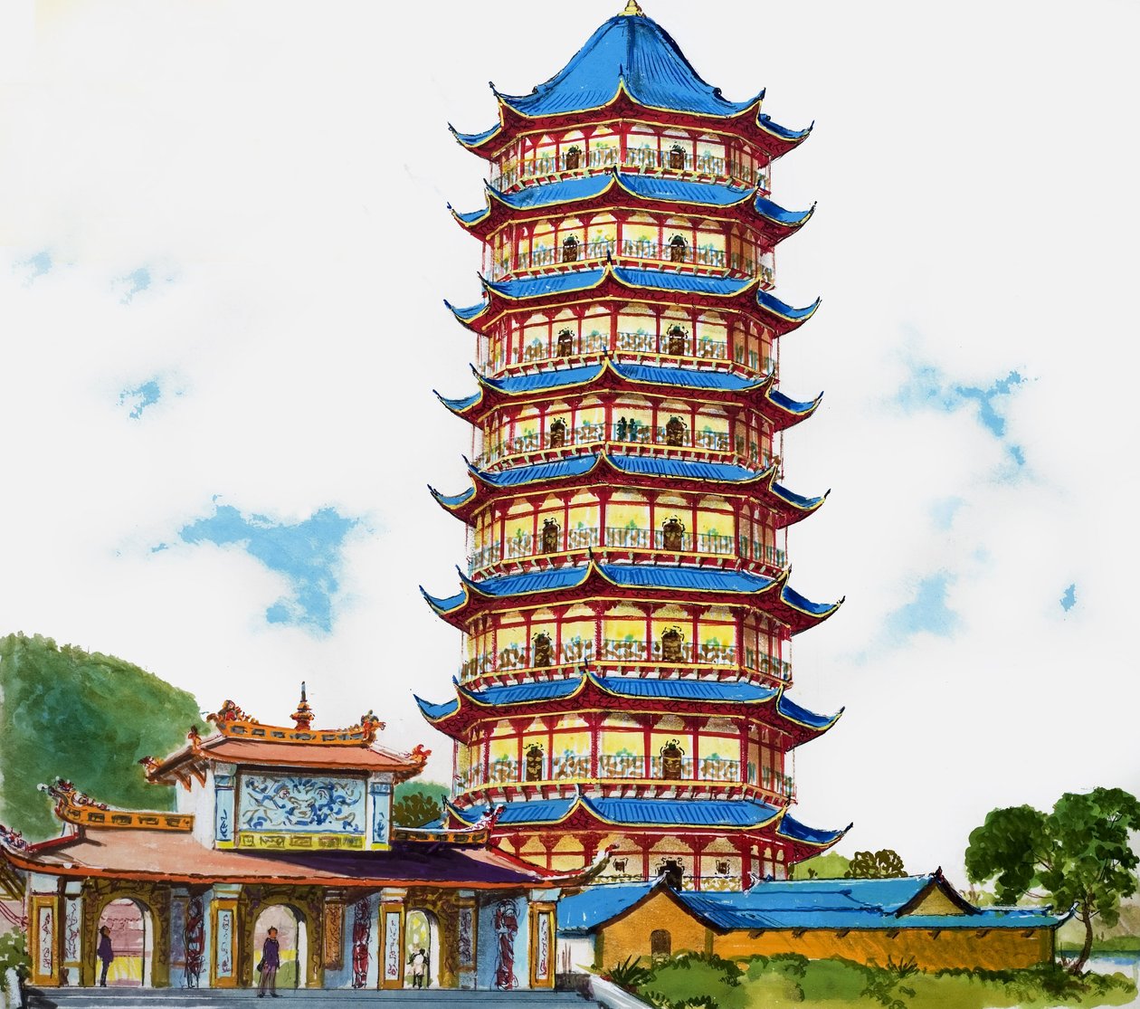 Čínská pagoda, ilustrace z knihy "Poklad od English School