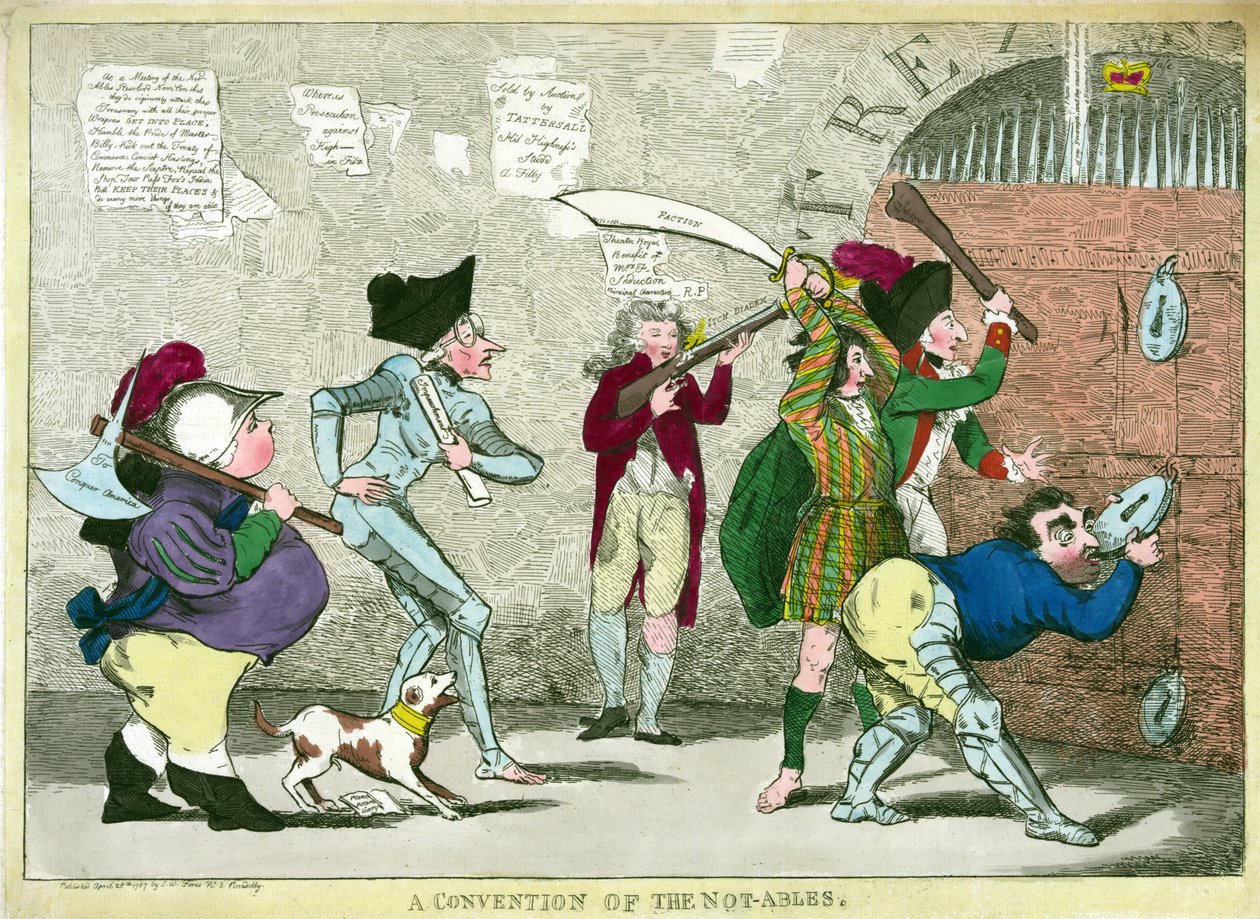 A Convention of the Not-Ables, pub. 1787 (ručně kolorovaná rytina) od English School