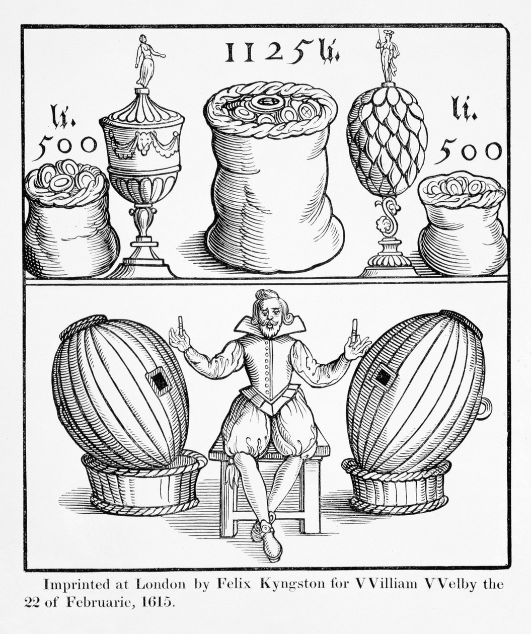 Deklarace stanovující datum příštího losování velké stálé loterie pro Virginii, vytištěné Felixem Kyngstonem pro Williama Welbyho, Londýn, 1615 od English School