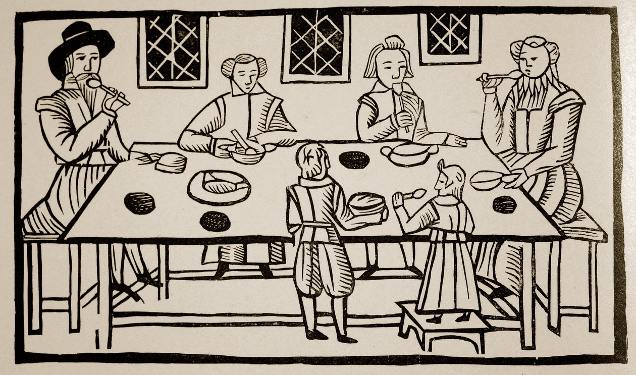 A Family Meal, cca 1600 (sépiová fotografie) od English School