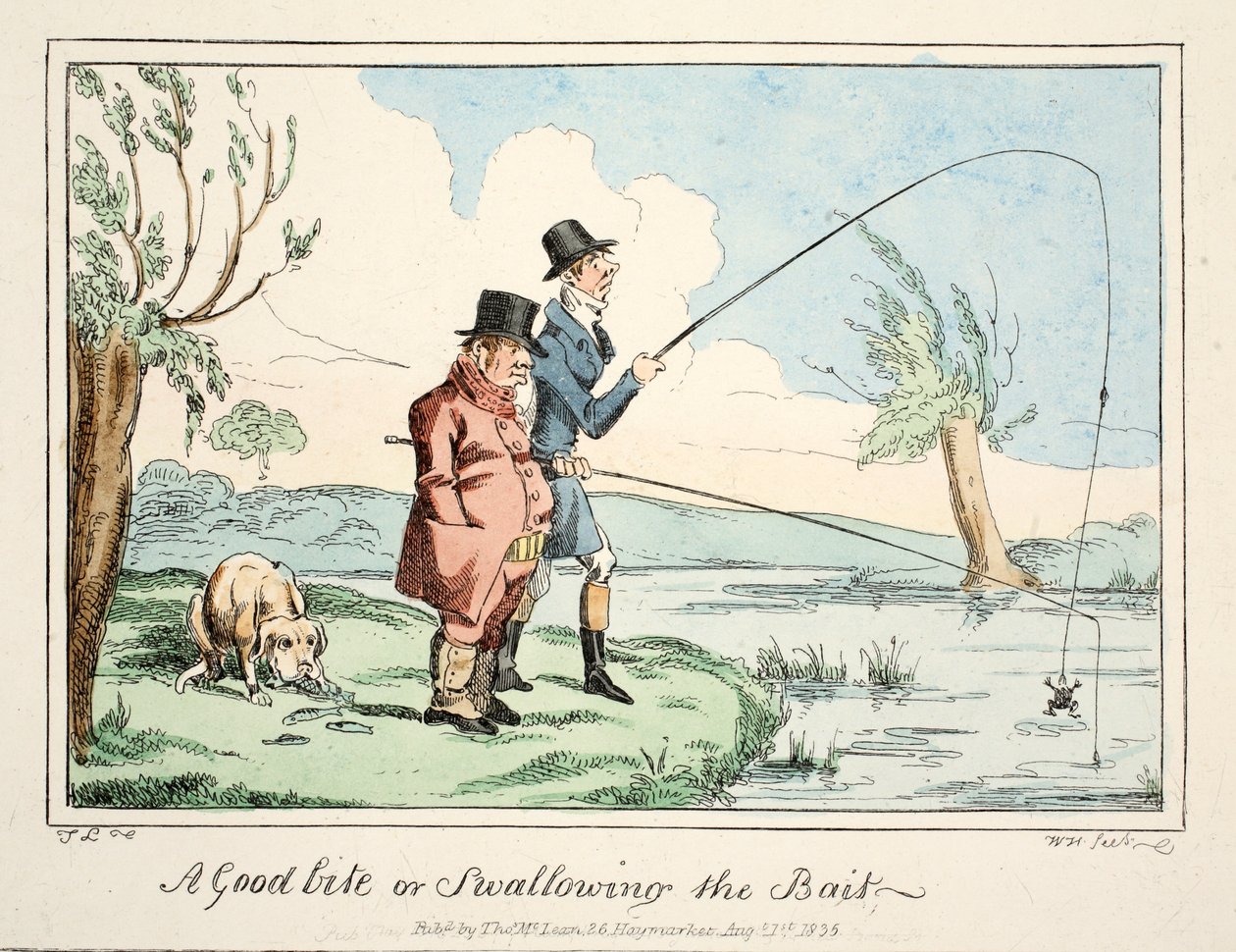 Dobré sousto nebo spolknutí návnady, hospoda. 1835 (ručně kolorovaná rytina) od English School