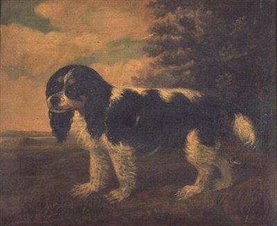 King Charles španěl v krajině od English School