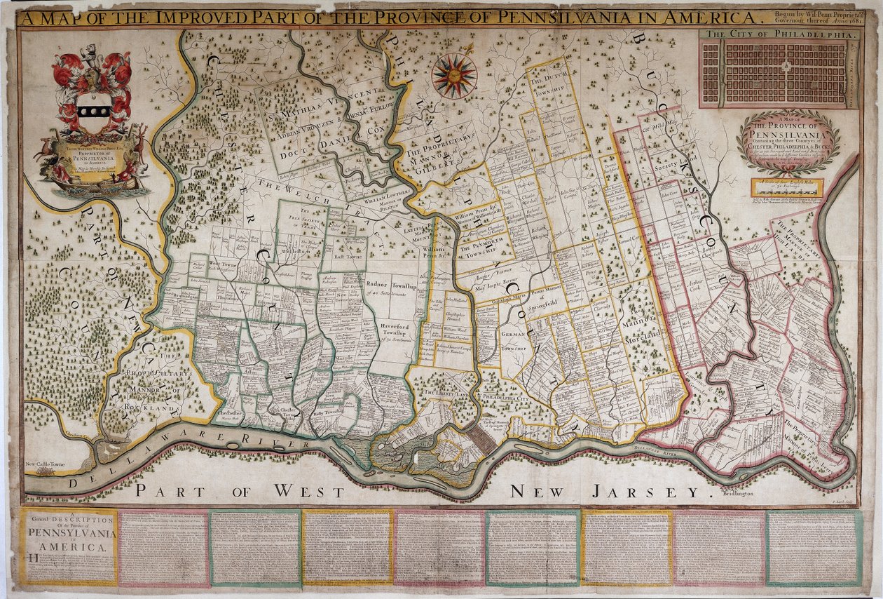 Mapa vylepšené části provincie Pensylvánie v Americe, Thomas Holme od English School