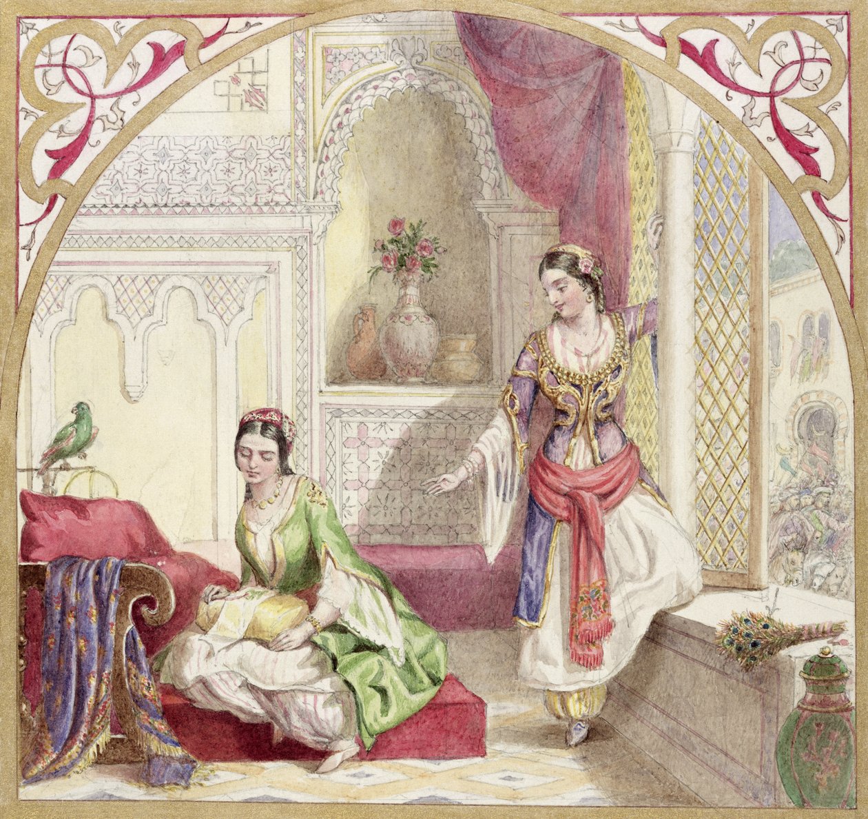 Maurský interiér se dvěma ženami, cca 1840 (wc na papíře) od English School