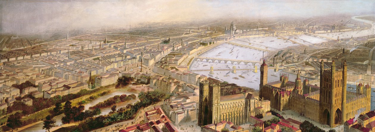 Panoramatický pohled na Londýn z Westminsteru, c.1858 od English School