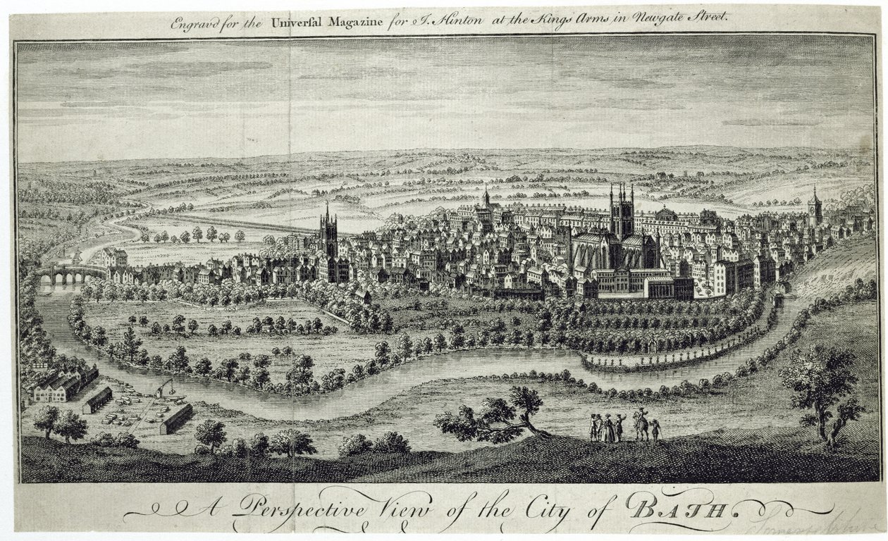 Perspektivní pohled na město Bath, vyryto pro Universal Magazine, c.1750 od English School