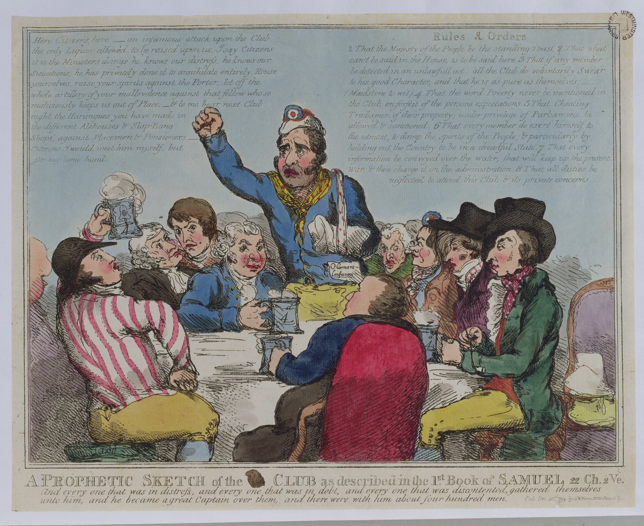 Prorocký náčrt klubu, jak je popsán v 1. knize Samuelově, 22 Ch, 2 Ve, pub. od S.W. Fores, 1799 (barevný lept) od English School